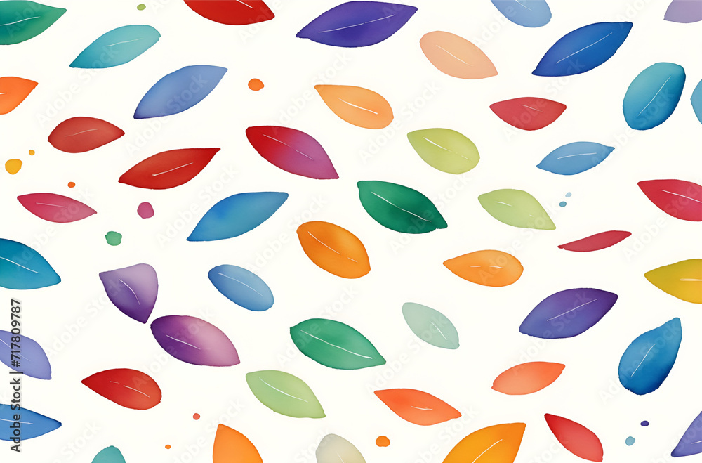 Seamless pattern of colorful leaves on a white background. The leaves are painted in watercolor and are arranged in a repeating pattern Seamless pattern of colorful leaves on a white background. The leaves are painted in watercolor and are arranged in a repeating pattern