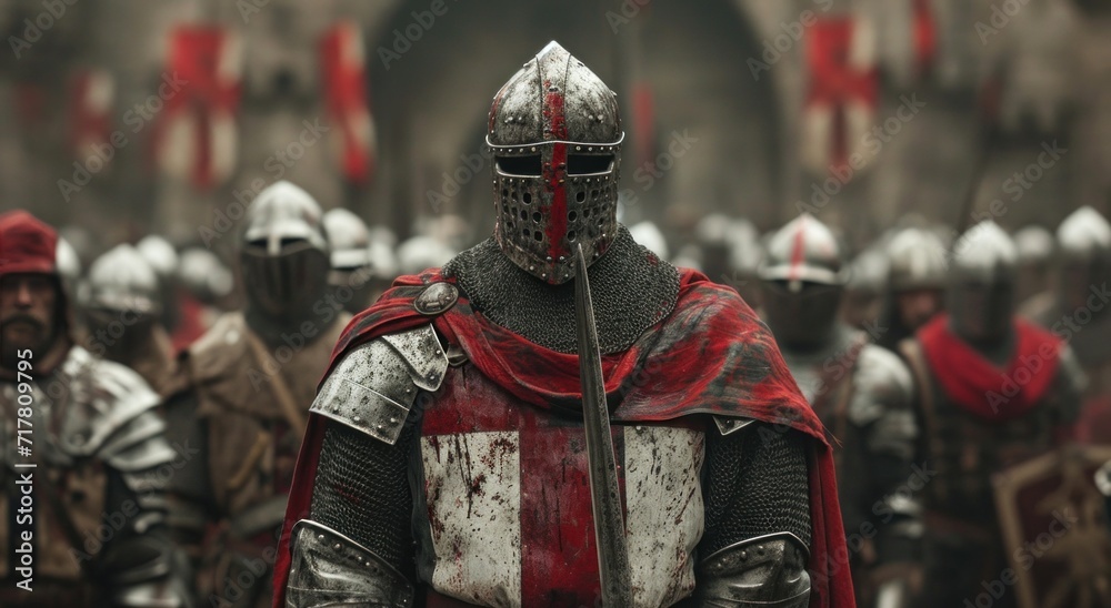 knight standing in a castle with other knights knight standing in a castle with other knights