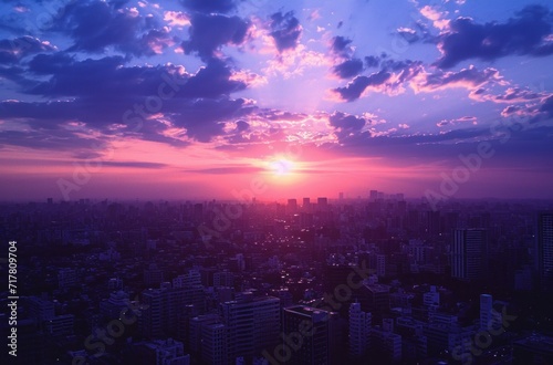 sunset over the city on sunny day