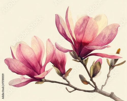 pink magnolia in a white background