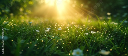 green grass in the sun on grass, summer background