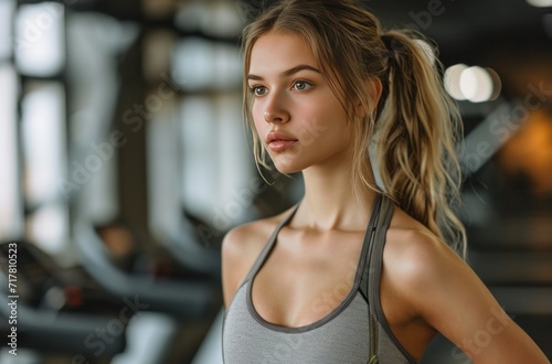 female gym gym pose in a gym, © olegganko