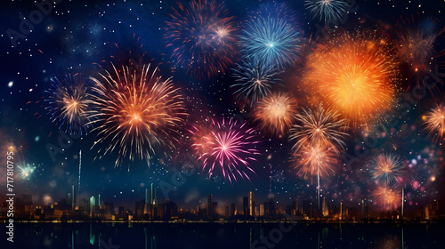 Beautiful creative holiday background. Fireworks and sparkles