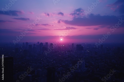 sunset over the city on sunny day