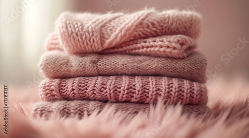 four pink sweaters stacked on top of each other