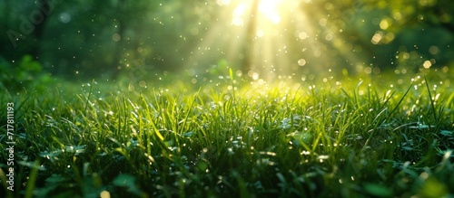green grass in the sun on grass, summer background