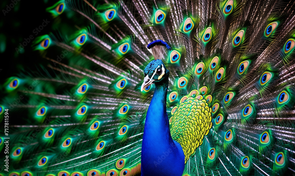 Obraz premium Beautiful peacock with feathers out. Close up of beautiful peacock.
