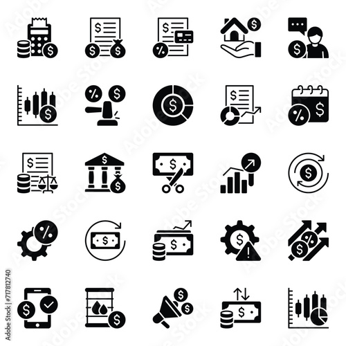 Glyph icons set for Stock market and trading.