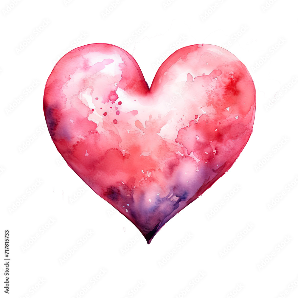 A red and pink heart painted in watercolor, isolated illustration. Print for T-shirts, postcards, mugs, without background. 