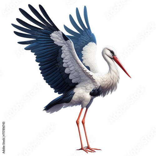 white stork isolated on transparent or white background, PNG photo