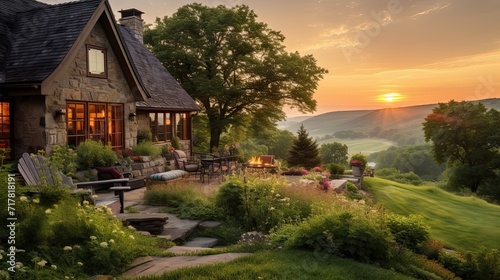 Serene  cottage  nestled  rolling hills  picturesque  countryside retreat  tranquil  idyllic  peaceful. Generated by AI.