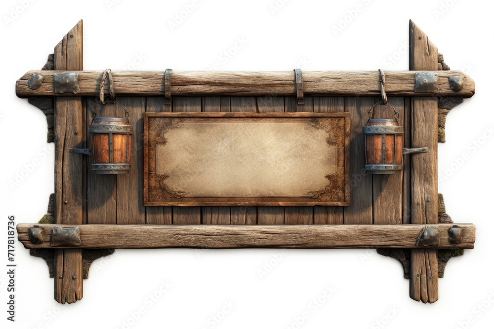 Old wooden medieval tavern signboard. - obrazy, fototapety, plakaty 