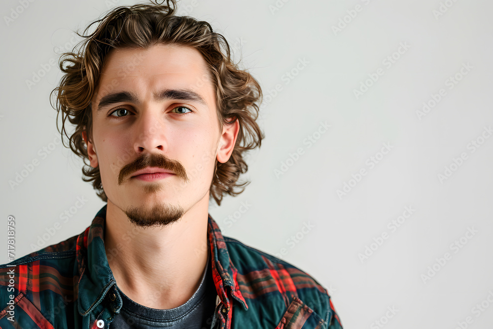Portrait of Handsome hipster young man with mustache posing in casual clothes