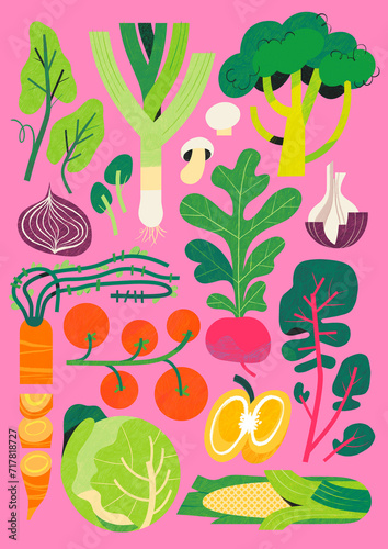 Textured Vegetables - Pink Background