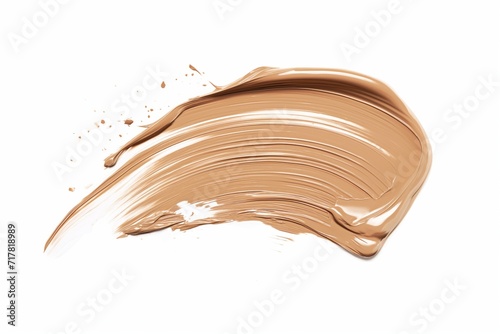 Beige stroke swatch of makeup foundation isolated on white background photo