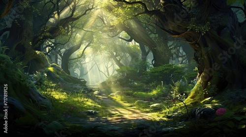 Mysterious woodland concealed in mist, featuring ancient gnarled trees. Otherworldly charm, fog-laden grove, age-old forest, twisted limbs, mystical aura. Generated by AI.