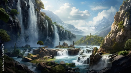Natural beauty  scenic wonder  cascading waters  rocky terrain  picturesque landscape  mesmerizing cascade. Generated by AI.