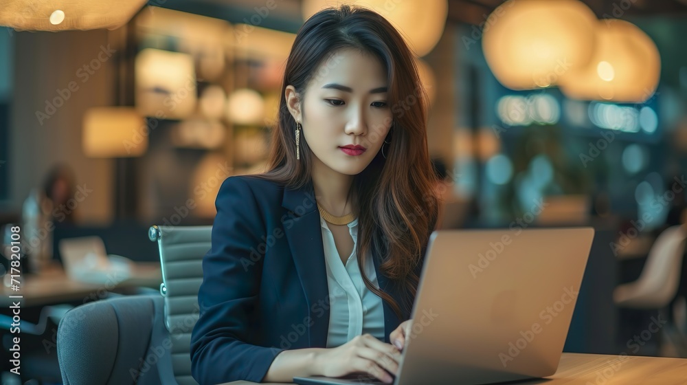 asian businesswoman working on laptop in office asian businesswoman working on laptop in office