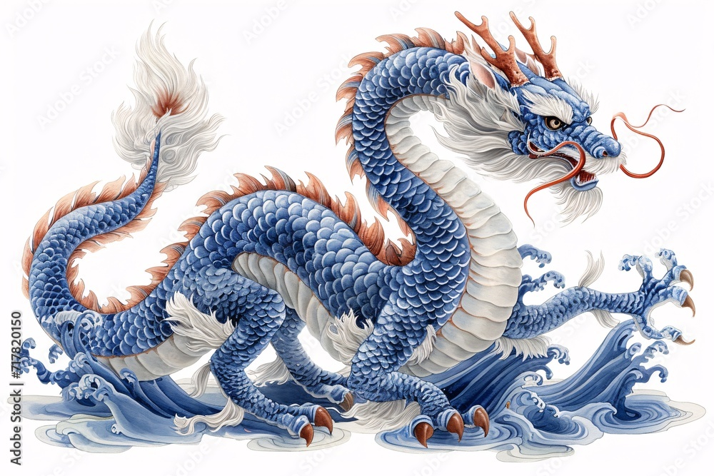 Obraz premium Dragon's Den: A Fantastical Creature in a Blue Ocean Generative AI