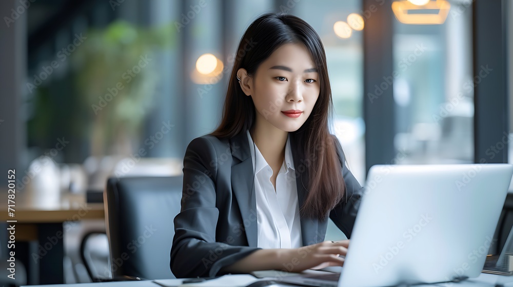 asian businesswoman working on laptop in office