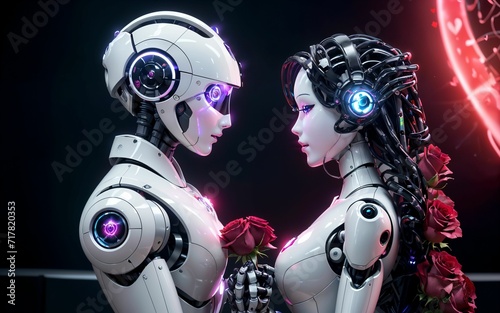 Love in the Circuitry A Futuristic Valentine's Day with AI Robot, Roses, and Hearts ai generated