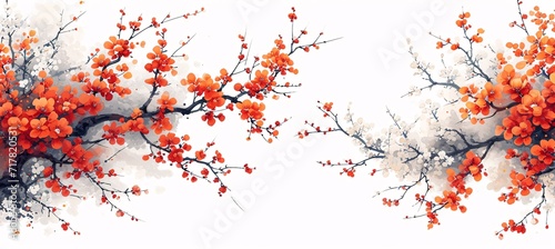 Flower Branches in Full Bloom: A Cherry Blossom Painting for the Month of April Generative AI