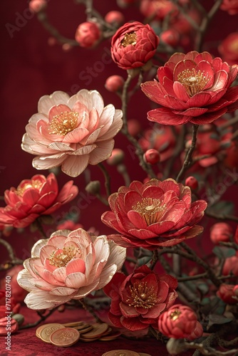 Flower Power: Red Roses in a Gold Vase Generative AI