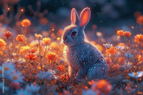 Bunny in the Flower Field Generative AI