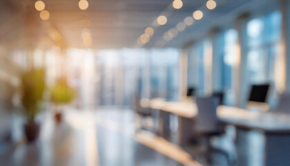 Blurred office interior space background. Working space with defocused effect. Business concept