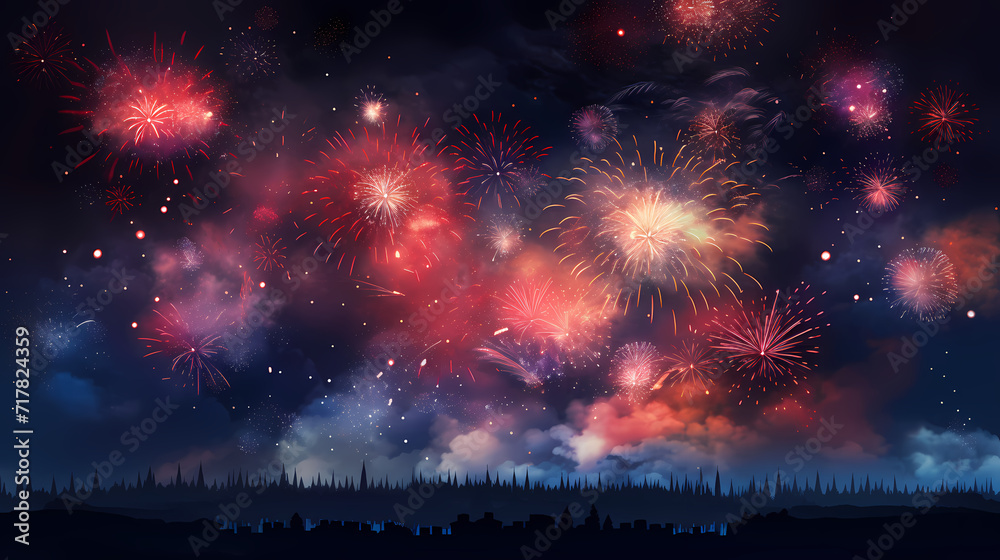 Beautiful fireworks background at night for holiday decoration Beautiful fireworks background at night for holiday decoration
