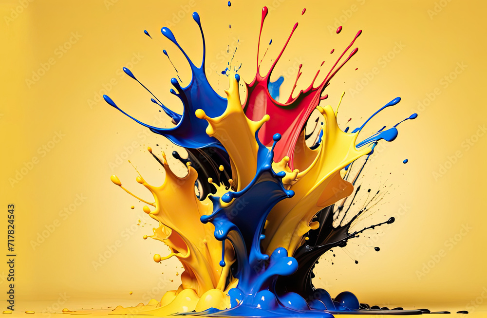 splashes of ink and colorful bubbles, on a black background