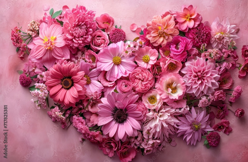 the heart shape of flowers on blond pink background