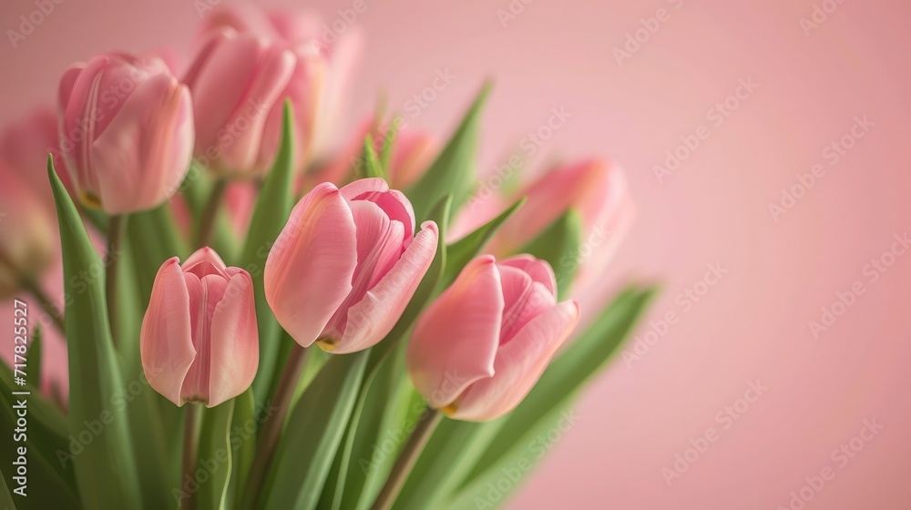 Light pink tulip bouquet on a plain background shot with soft light and a shallow depth of field Light pink tulip bouquet on a plain background shot with soft light and a shallow depth of field