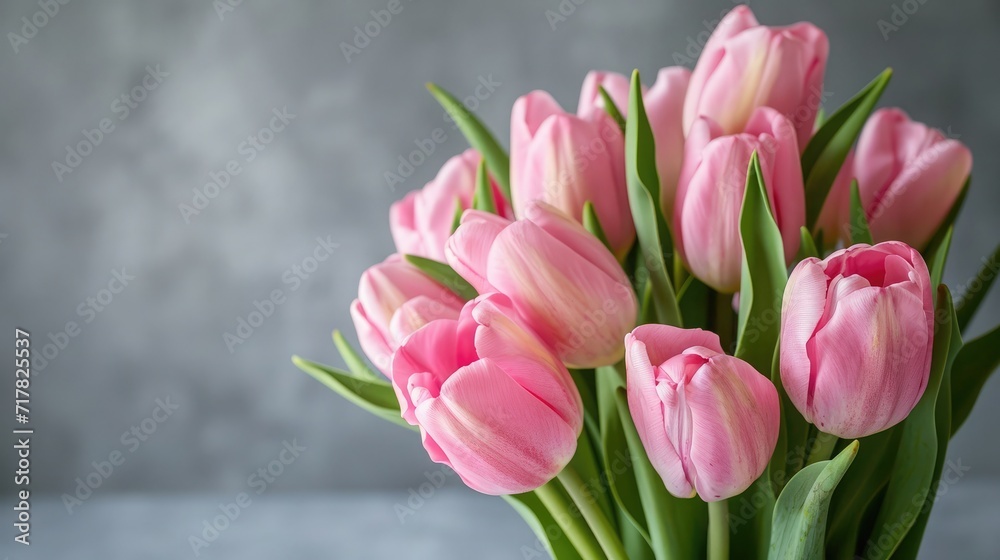 Light pink tulip bouquet on a plain background shot with soft light and a shallow depth of field Light pink tulip bouquet on a plain background shot with soft light and a shallow depth of field