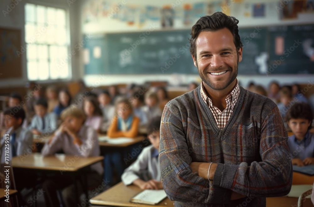 teacher stands in front of his class teacher stands in front of his class