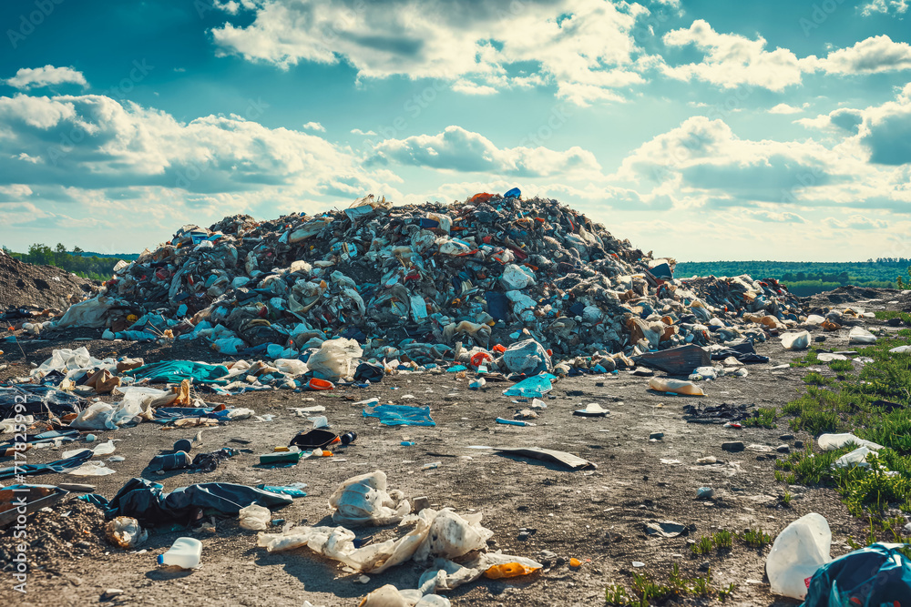 Garbage pile in trash dump or landfill. Pollution concept. Showing how