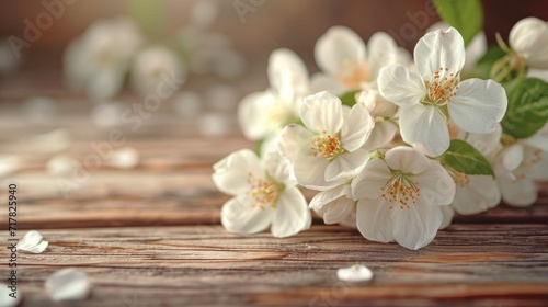 white flowers on a wooden background spring freshness background