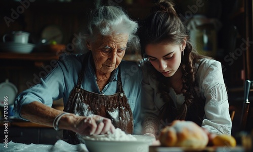 two women showing each other to help bake