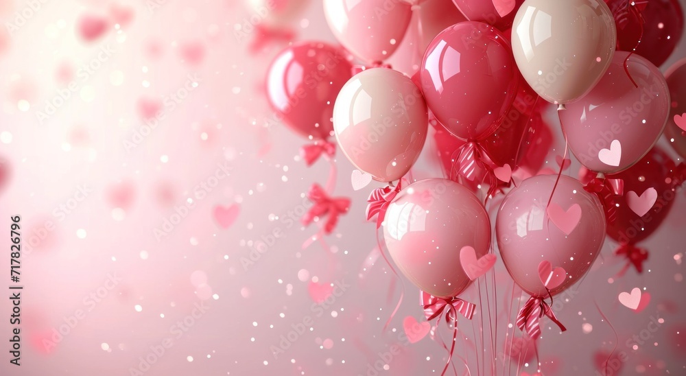 valentine background, floating balloons and bows in the center