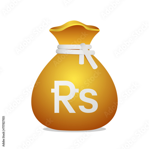 Golden bag Pakistani Rupee currency symbol. 3D Illustration of a bag with money.