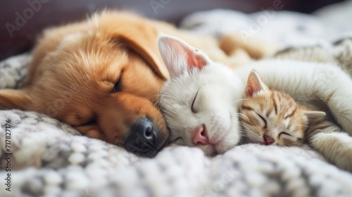 puppy and kitten sleep portrait