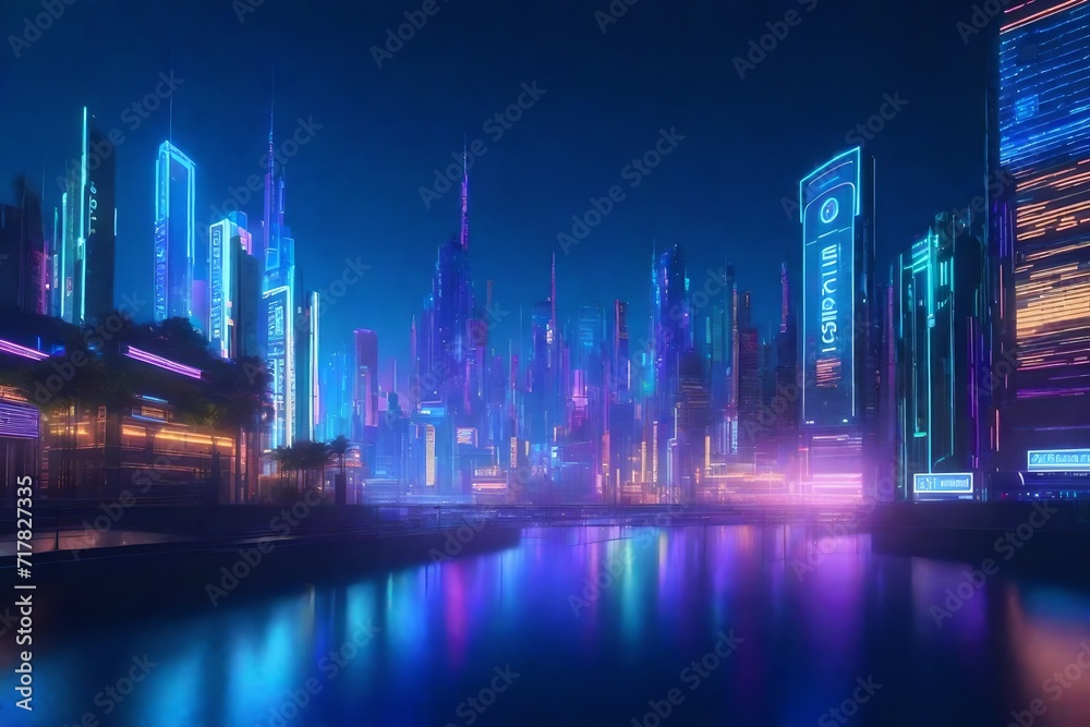 colorful city skyline at night