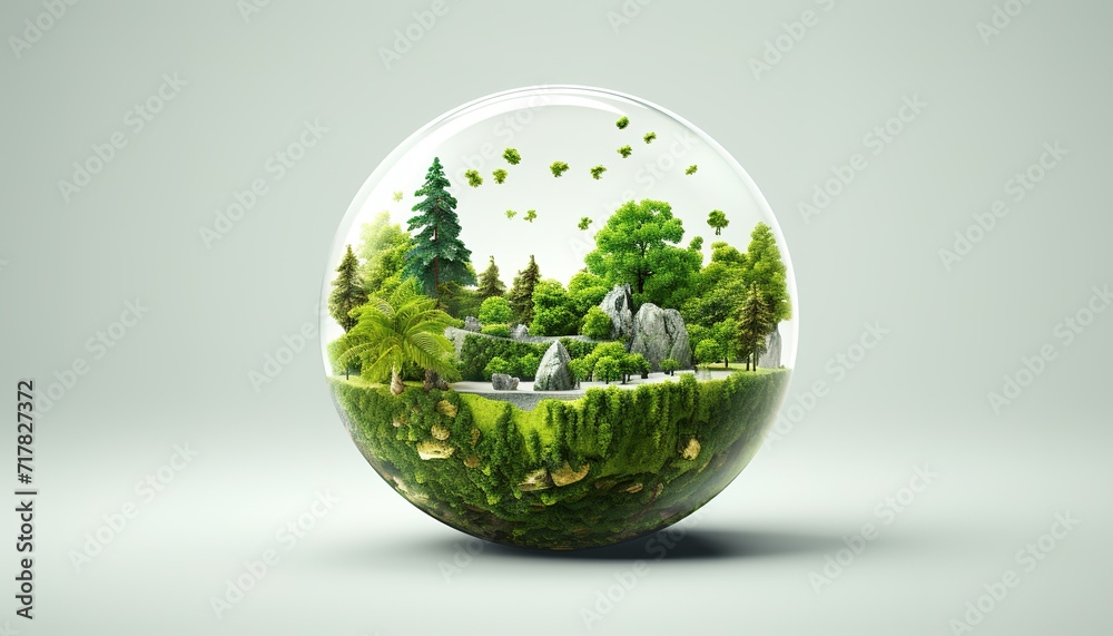 Tiny forest in a glass globe, bright future nature, white background. Tiny forest in a glass globe, bright future nature, white background.
