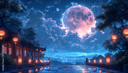 Glowing Moonlit Night: A Celestial Celebration of the Full Moon Generative AI © Mansi