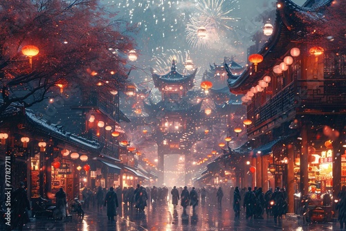 Chinese New Year Celebration in the Rain Generative AI