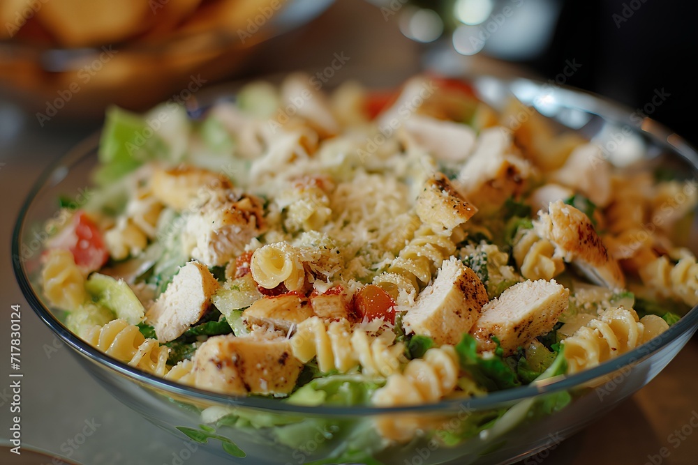 caesar pasta chicken salad with cheese. generative AI caesar pasta chicken salad with cheese. generative AI