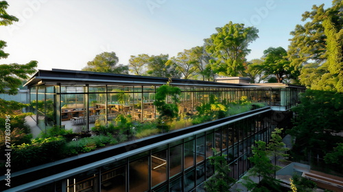 Students can gain firsthand knowledge of nature in a glass-walled school with a rooftop garden that serves as a learning area