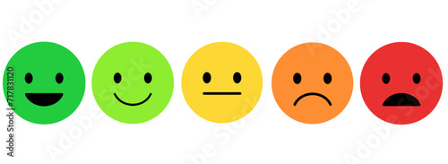 feedback emoticon scale customer review rating icon isolated on white and transparent background. happy sad angry good bad medium. green yellow orange red color icon flat style vector illustration photo