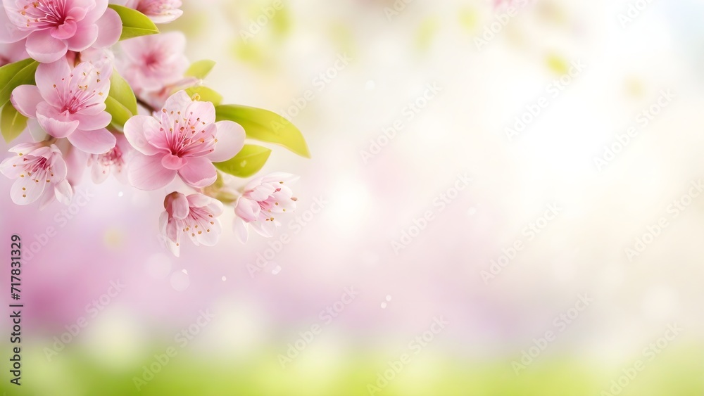 Cherry blossoms over blurred nature background. Spring flowers. Copy space.