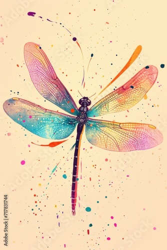 This greeting card poster features a lively dragonfly in bright hues. © Oly Cazac
